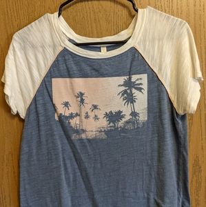 Blue T-Shirt with Pink Palm Trees